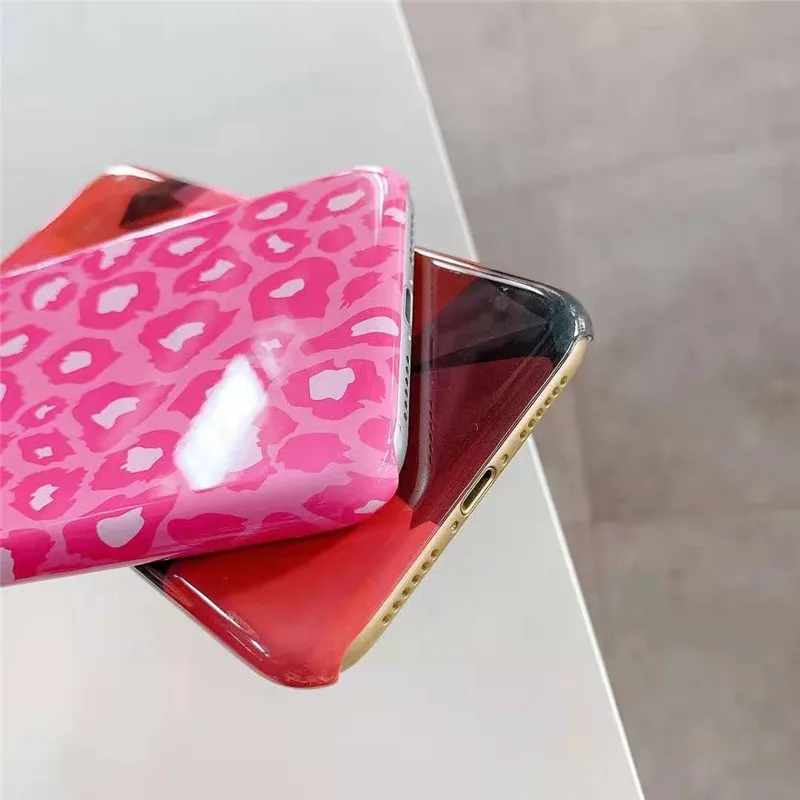 

fashion Rose Red Leopard Print girl Phone Cover Case For Iphone X 11 pro Xs Max Xr 10 8 7 Plus SE4.7 Luxury pc hard Coque Fundas