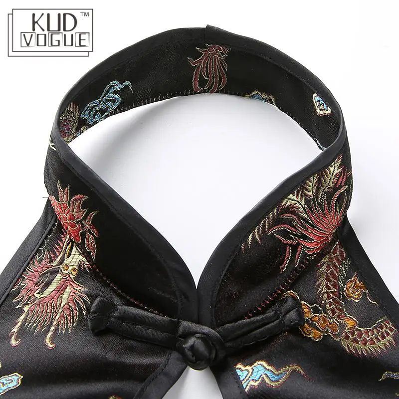 Женский винтажный жилет на бретельках черный с вышивкой в виде Драконов | Женская