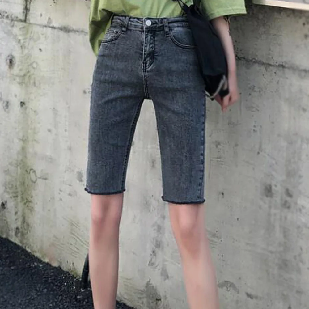 

Jean Shorts For Women High Waisted Blue Slimming Denim Shorts Korean Bodycon Knee Length Shorts Boyfried Jeans Streetwear Shorts