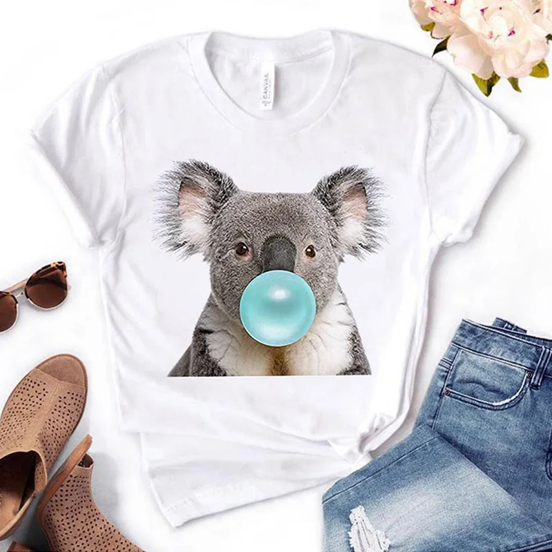 Женская футболка с принтом жевательной резинки коала женская круглым вырезом