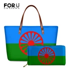 FORUDESIGNS Bandera Gitana сумочки для женщин Romany Roma путешественники флаг ПРИНТ для женщин Наплечная Сумка 2 шт.компл. сумки с ручками