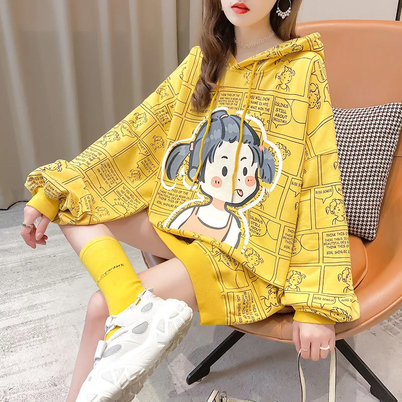 

2022 Spring Autumn New Loose Slim Casual Cartoon Hooded Sweater Casual Simple Versatile Lazy Style Women Tops Tide Free Shipping