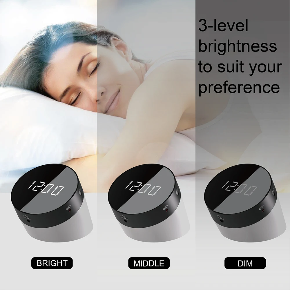 Цифровой USB светодиодный зеркальный Настольный будильник светильник