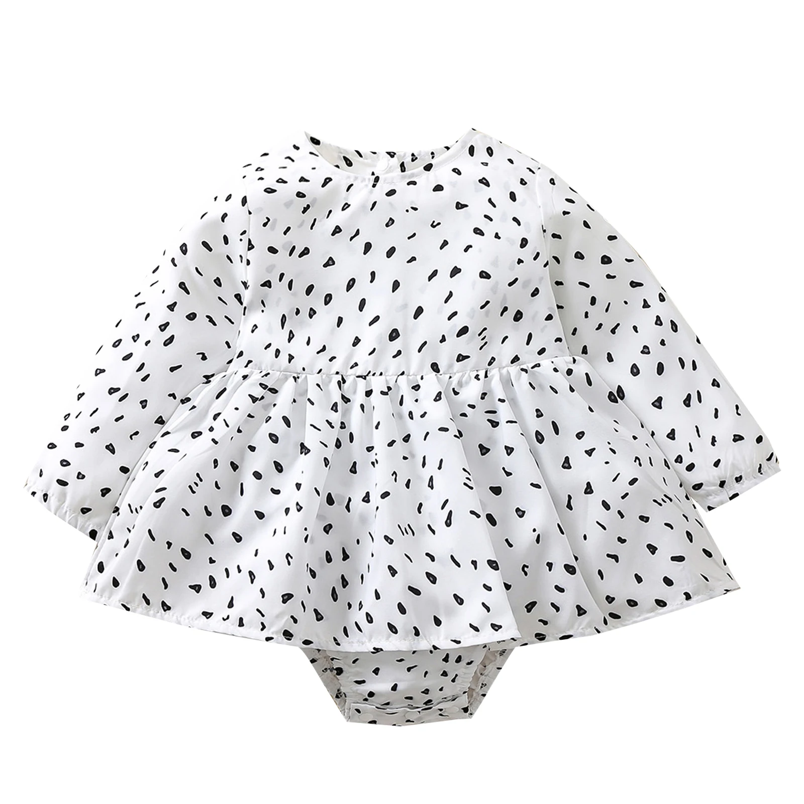 

Lovely Baby Dots Romper Dress Long Sleeve Round Neck Triangle Crotch Pants Baby Clothing