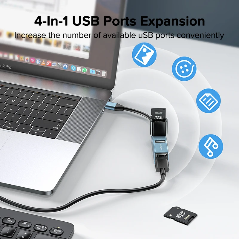 Фото USB-концентратор QOOVI с 4 портами USB Type C на USB 3,0, разветвитель, адаптер для Macbook Pro, iPad, поверхность Samsung S21, Xiaomi №2
