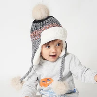 earflap hat boy winter girl beanie pompom knit fleece lining autumn warm skiing outdoor head accessory for baby toddlers