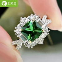 umq 100 925 sterling silver 77mm synthetic emerald wedding rings for women sparkling high carbon diamond party fine jewey