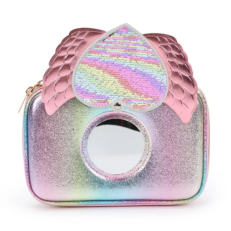 Каваи ангел крыло пенал Забавный Сердце Лазерная Радуга коробка для карандашей