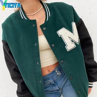 nibber mode street style stitches design jas baseball uniform single breasted letter board work womens wear