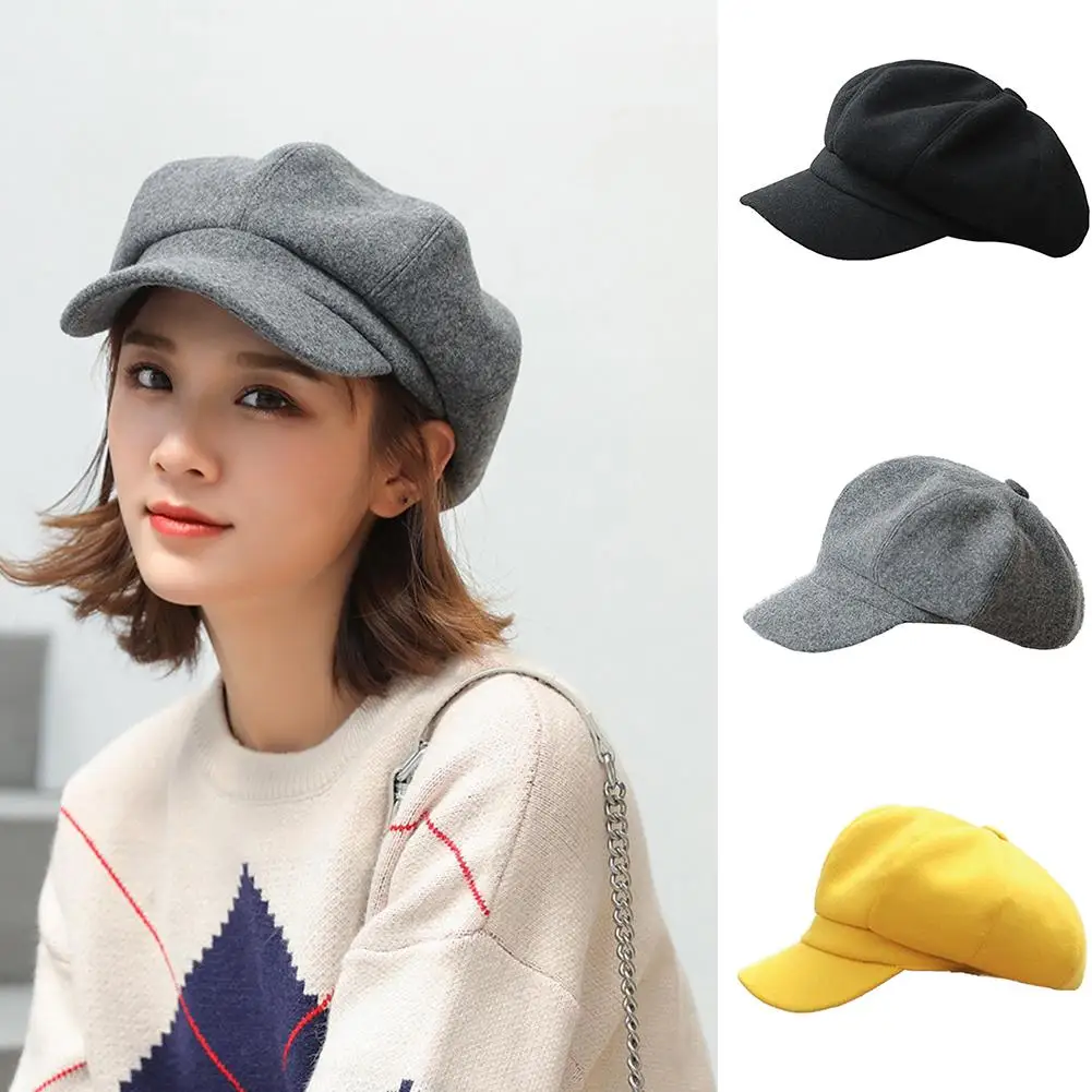 Женская шерстяная восьмиугольная Шляпа новая осенне-зимняя однотонная кепка