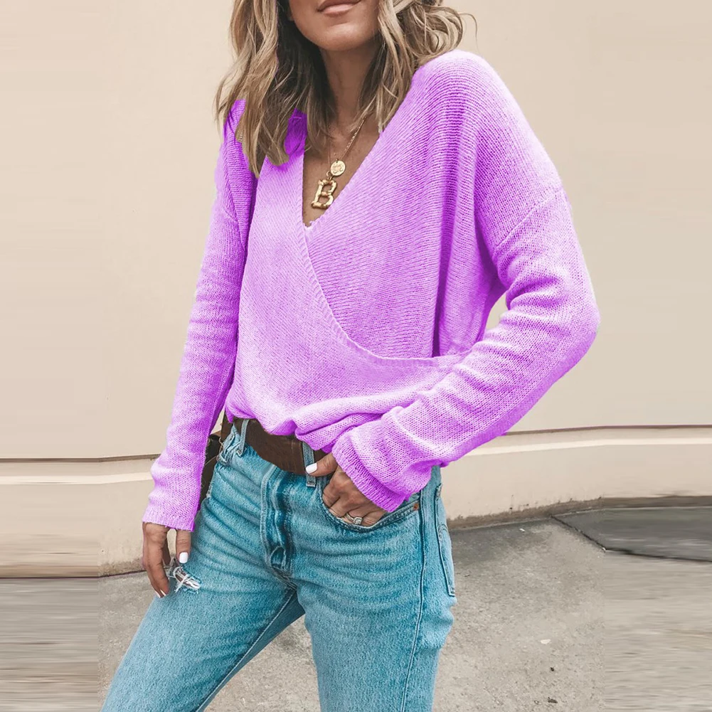 

Women Casual Long Sleeve Deep V Neck Front Wrapped Knitted Sweater Pullover This sweater made from premium material is soft and