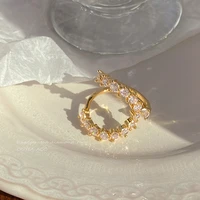 exquisite gold color inlay cz semicircle rings for women adjustable crystal rings engagement wedding ring bridal jewelry gifts