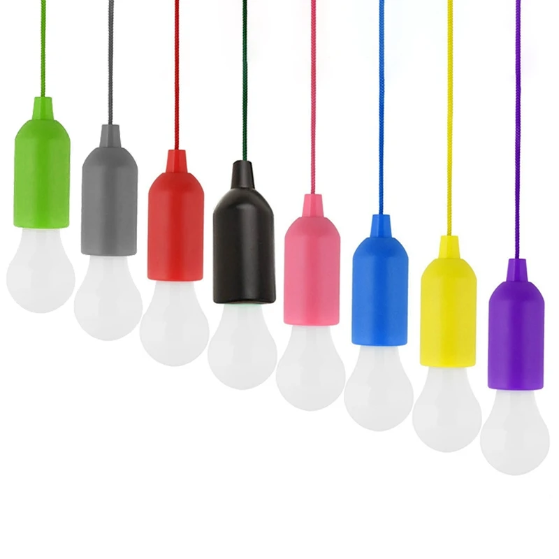 

8 Pcs Colorful Light Bulb Chandelier Portable LED Pull Cord Light Bulb Outdoor Garden Camping Hanging LED Light Lamp