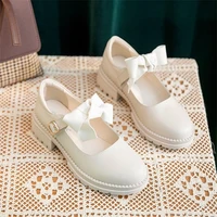 bow knot thick heel gentle shoes women 2021 new spring and summer womens shoes fashion small leather shoes