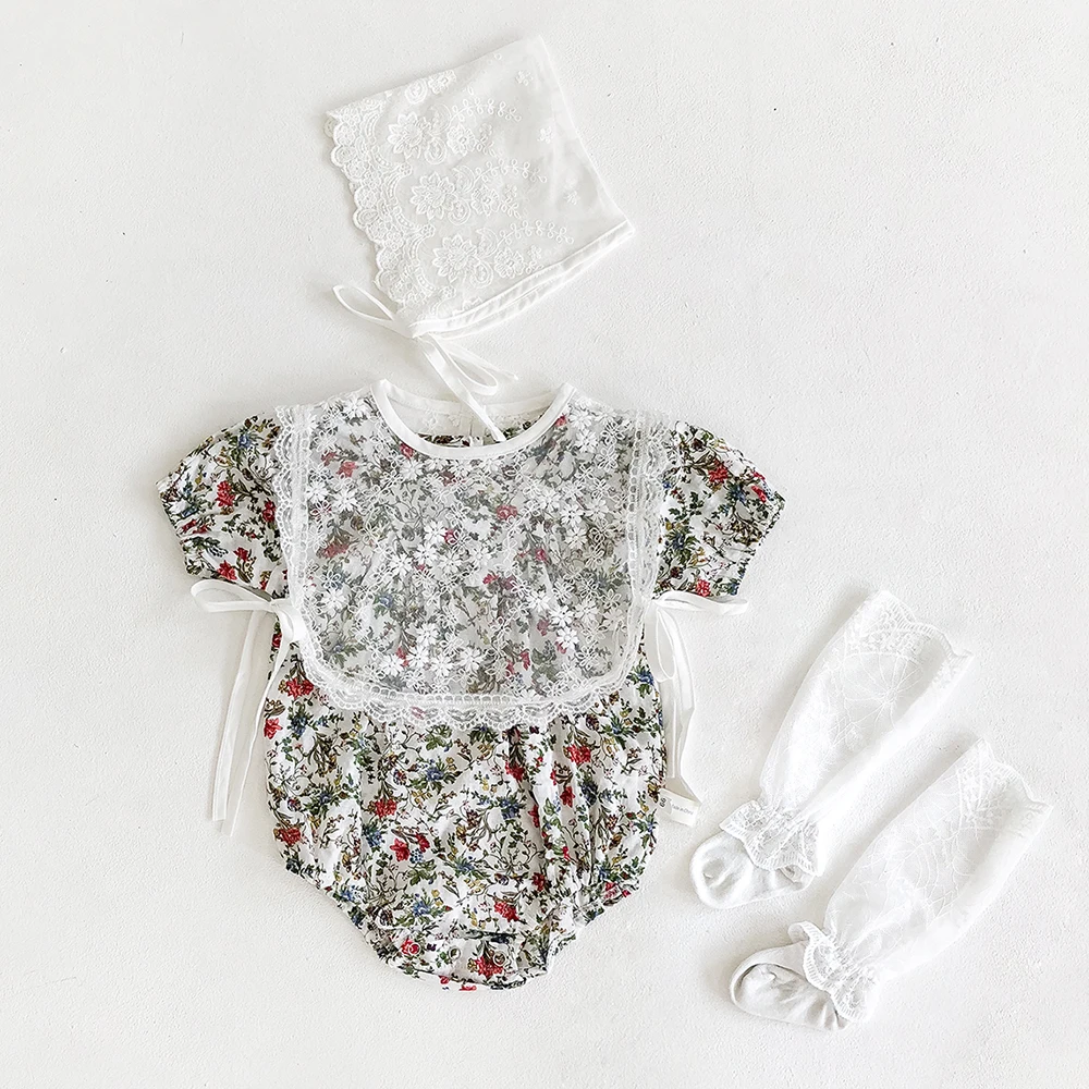 Боди для девочек летний хлопковый комбинезон с цветочным принтом Одежда