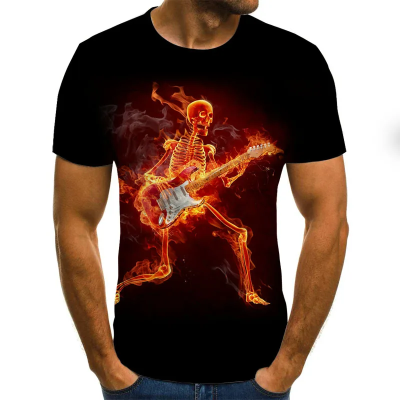 

Skull band graphic T-shirt 3D rock men's T-shirt summer casual tops round neck shirt hip-hop boys clothing plus size streetwear