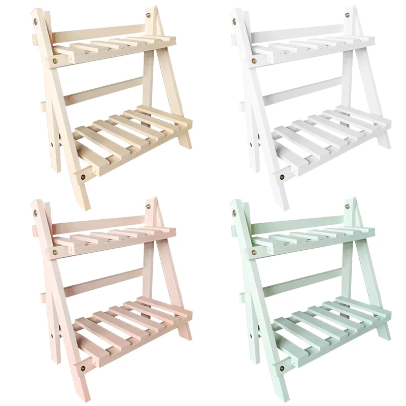 

94PF 2 Tier Wood Storage Shelf Desktop Wooden Rack Plant Pot Flower Basket Stand for Home Kitchen Bathroom Spice Towel Holders