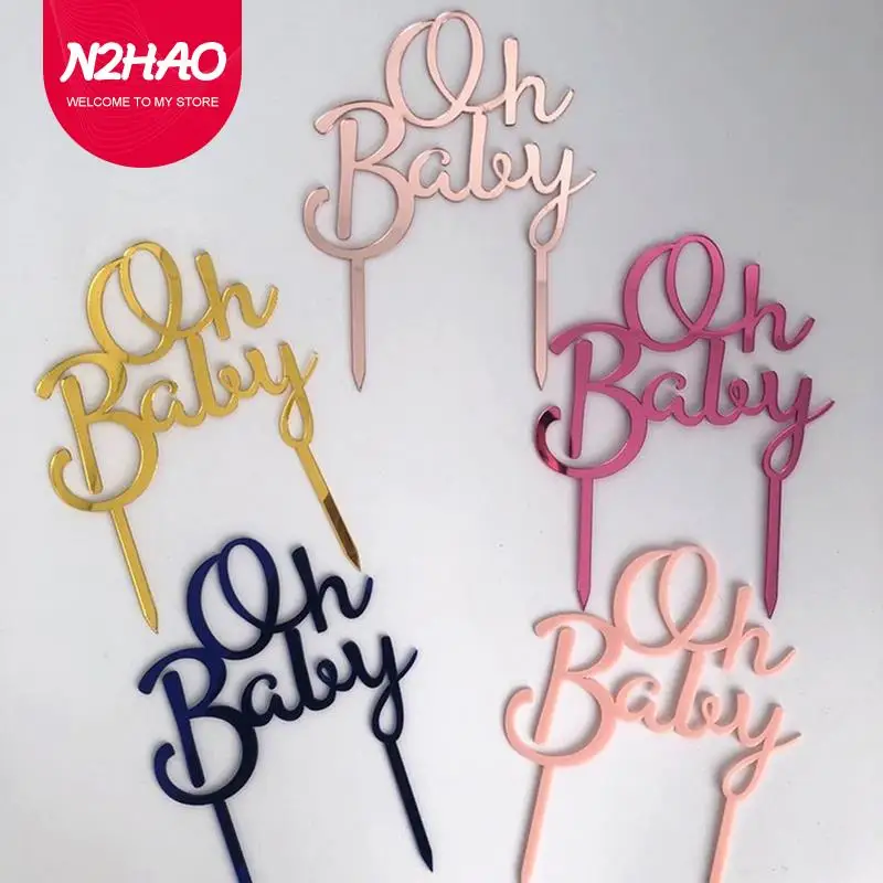 

Acrylic OH BABY Happy Birthday Cake Top Hat Wedding Bridal Party Decoration Dessert Baking Supplies Cute Gifts