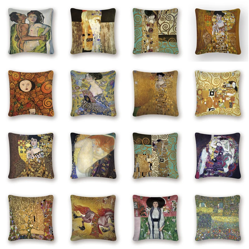 

Gustav Klimt Oil Painting Pillow Case Gold Pattern Print Cushion Cover Vintage Decorative Pillow Cover Sofa Chair Pillow Case