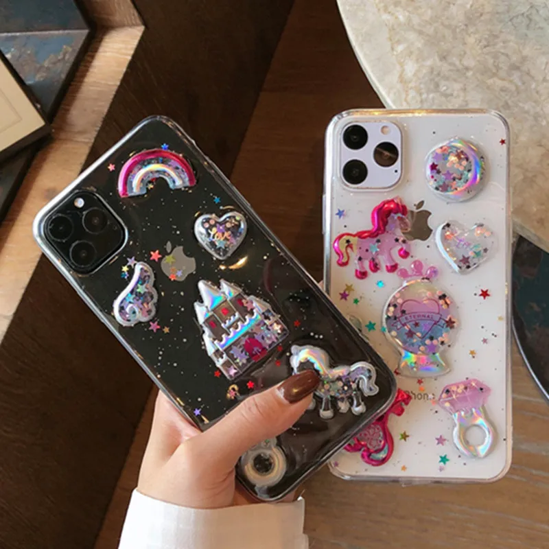 Wixcen Блестящий Радужный чехол-пудра для Iphone Xr 7 8 6 Plus X Xs Max Love Heart Мягкий ТПУ чехол Unicom задняя крышка для Iphone 11 чехол