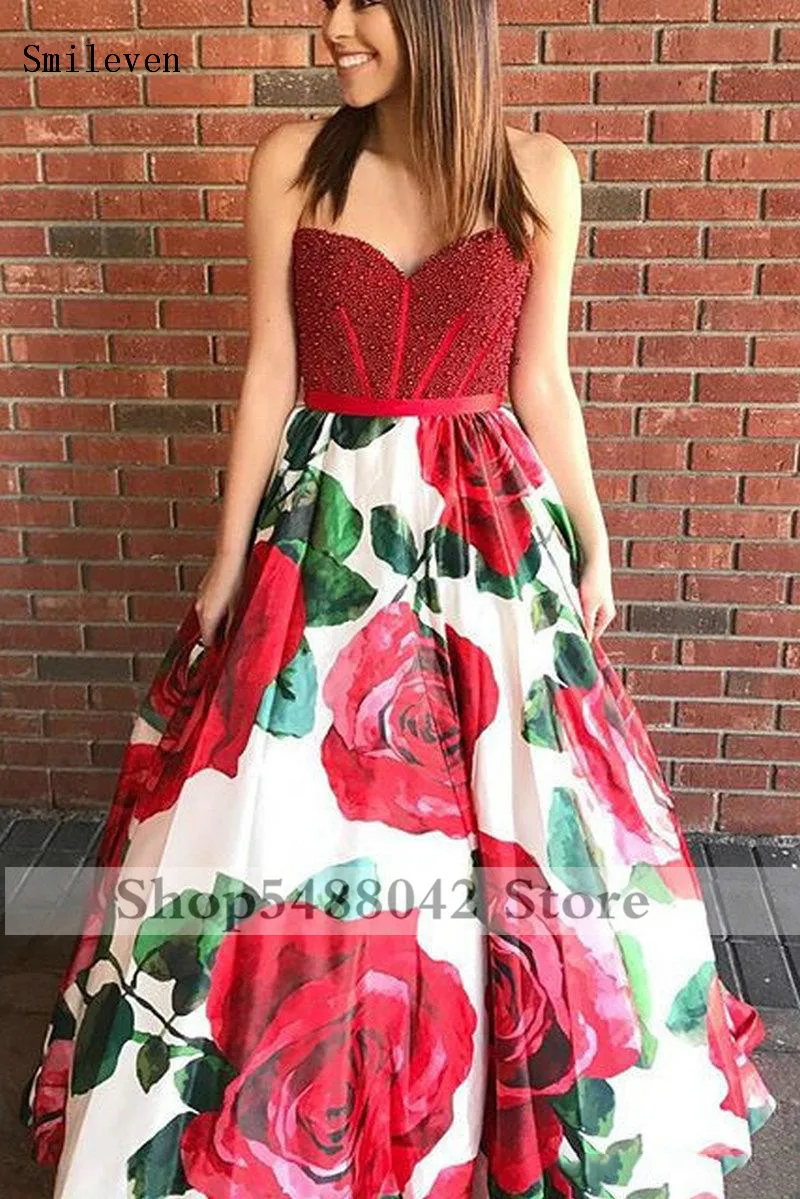 Женское платье для выпускного бала с принтом в виде роз | Свадьбы и торжества