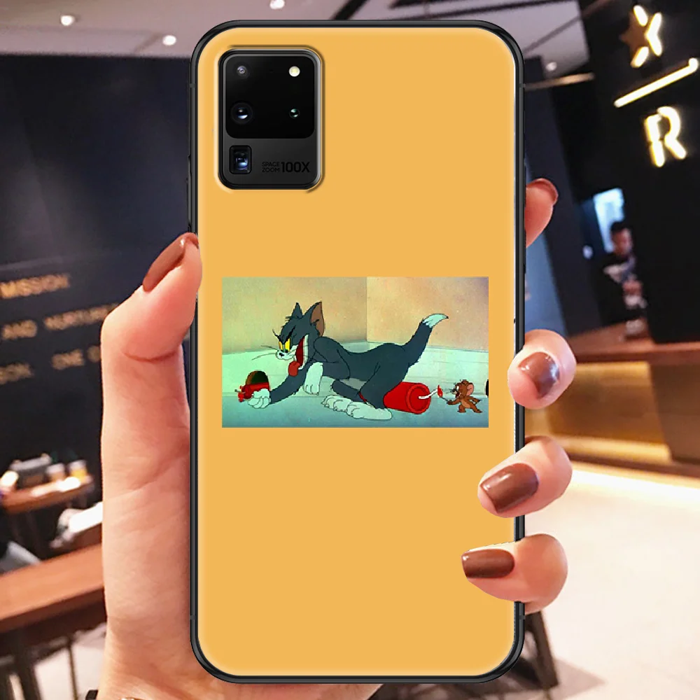 

Cat tom Cartoon and Mouse Phone case For Samsung Galaxy Note 4 8 9 10 20 S8 S9 S10 S10E S20 Plus UITRA Ultra black art hoesjes