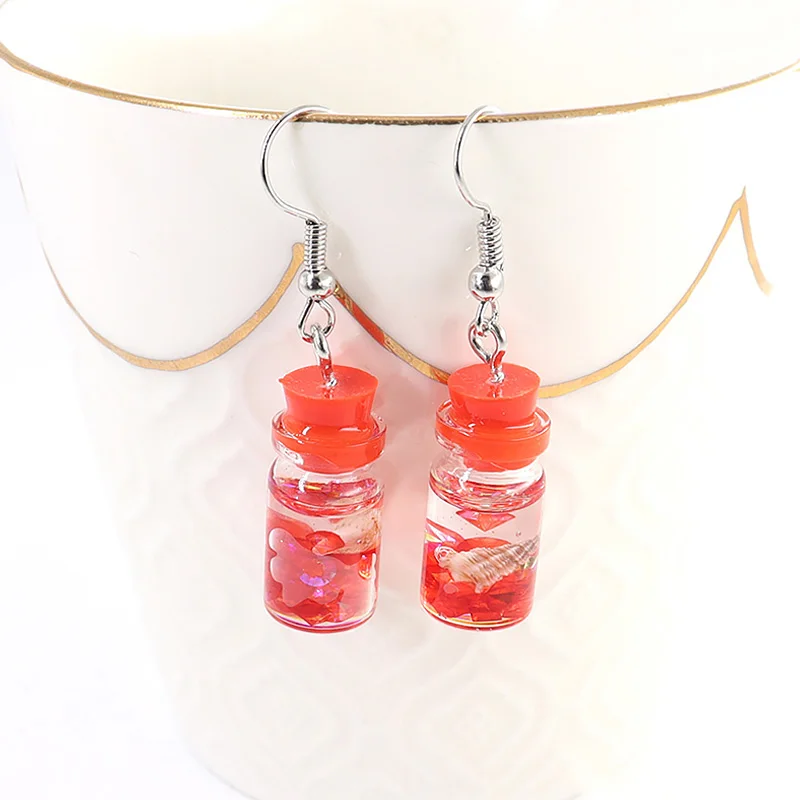 Женские серьги подвески с чашкой фруктового сока в виде чайного жемчуга