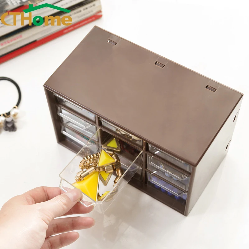 Прозрачный органайзер для косметики с девятью выдвижными ящиками канцелярские