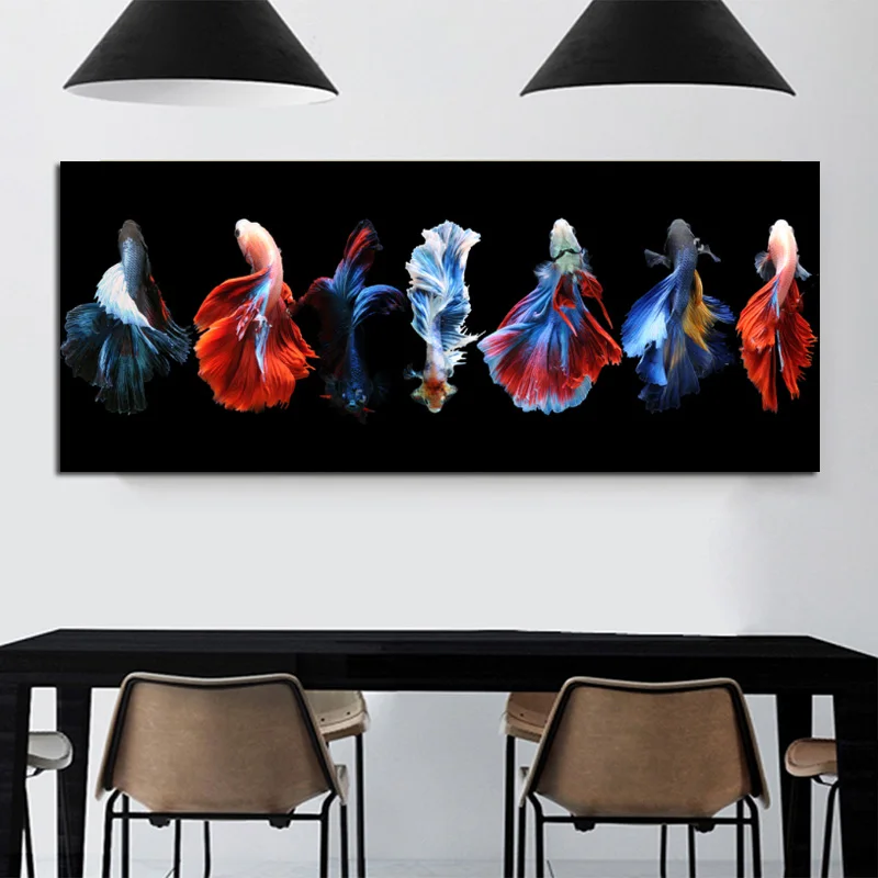 Big Size Modern Chinese Style Black Colorful Fishes Animal Wall Pictures For Living Room Canvas Paintings Home Decoration | Дом и сад