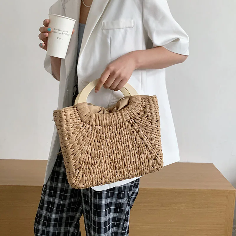 

Летняя Плетеная соломенная сумка ручной работы для женщин, Пляжная Сумочка в форме полумесяца с верхней ручкой, тоут