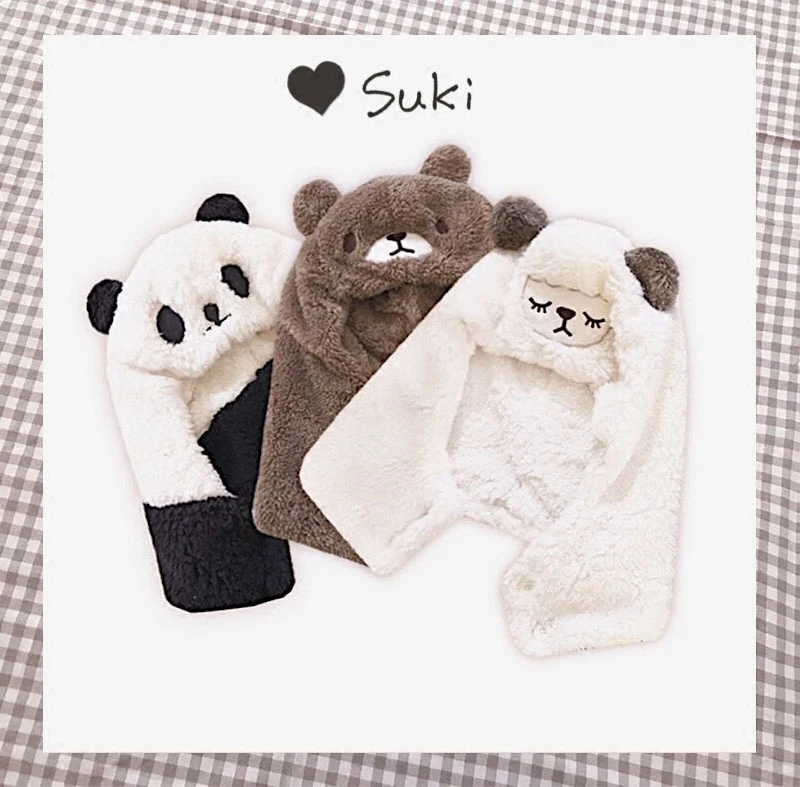 

Super Cute Women's Winter Animal Plush Bomber Cap Warm Cashmere Hat Kawaii Cartoon Panda Bear Sheep Sweet Girls