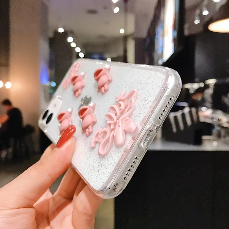 

Cute 3D Clear Frog Glitter Phone Case For iPhone 11Pro Case SE XS Max XR X 6 6S 7 8Plus Cartoon Soft TPU Transparent Bling Cover