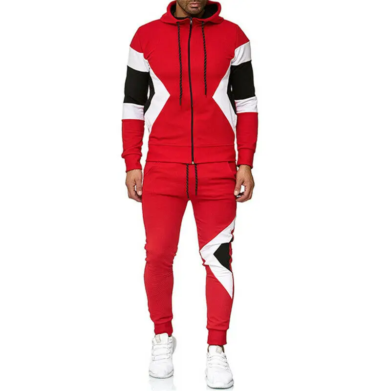 Men's Athletic Casual 2 Piece Tracksuit Pants Hooded Jacket Sweatsuit Sport Set