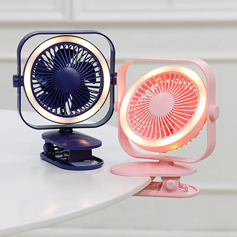 Mini Rotating Clip Light Fan USB Charging Student Desktop Small Fan Two Gears Wind Speed Soft Leaf Home Office Air Cooling Fan