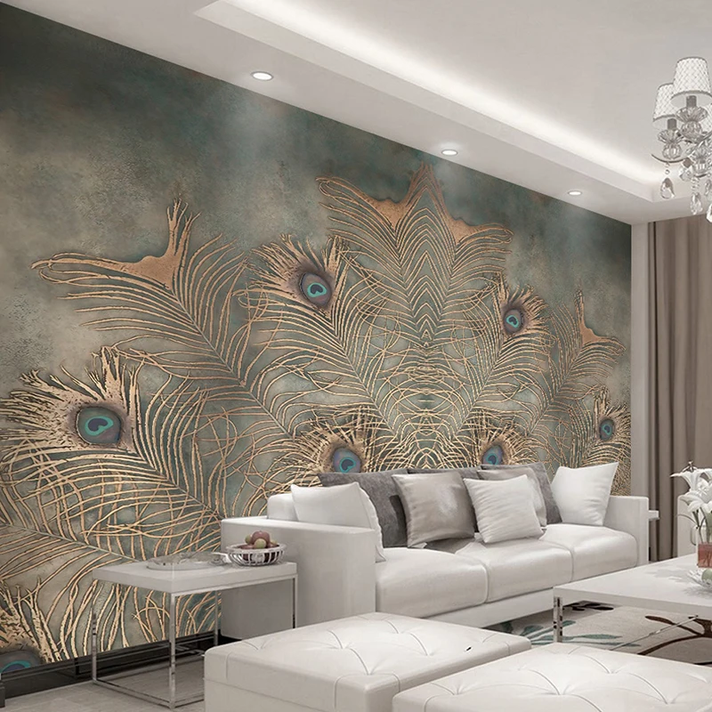 

Фотообои на заказ для стен, 3D обои в китайском стиле с павлиньими перьями, абстрактное искусство, настенная живопись, настенное украшение