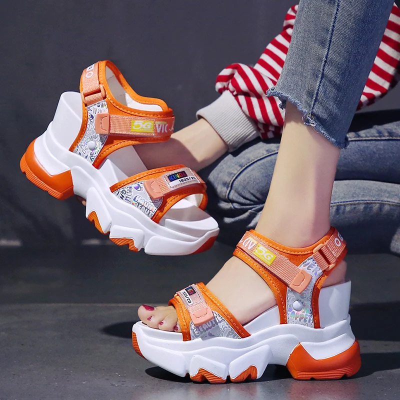 

2021 Summer Women Sandals Black Wedge Heels Sneakers Summer Peep Toe High Heels Platform Fashion Flip-Flops Thick Bottom Sandals