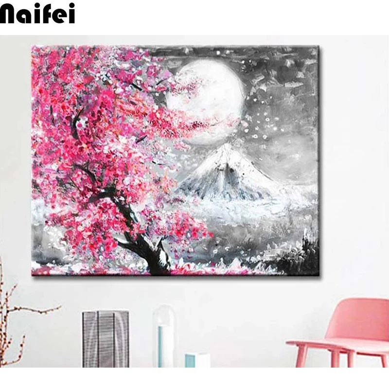 5D сделай сам круглая алмазная живопись пейзаж крепление Сакура Fuji полное