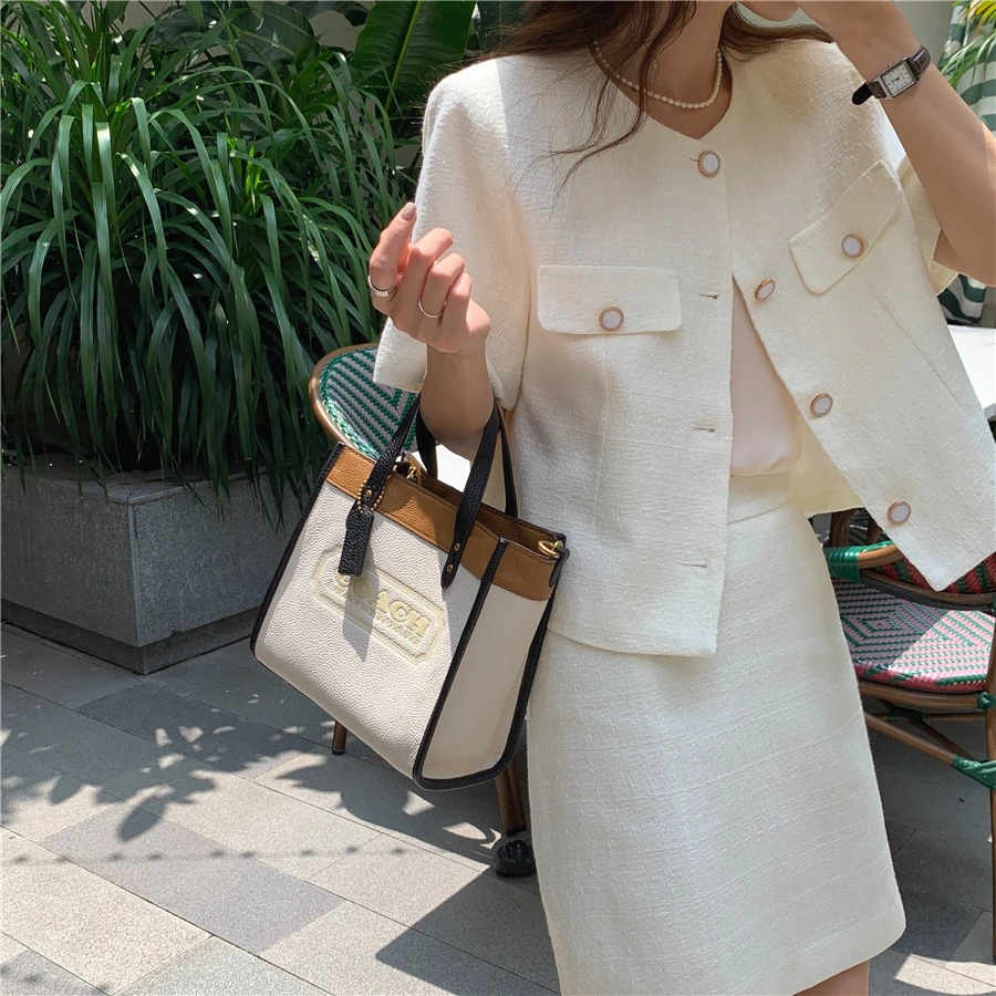

Women Jackets 2021 Summer Korean Chic Temperament Round Neck Single-Breasted Solid Color Textured Short-Sleeved Coat