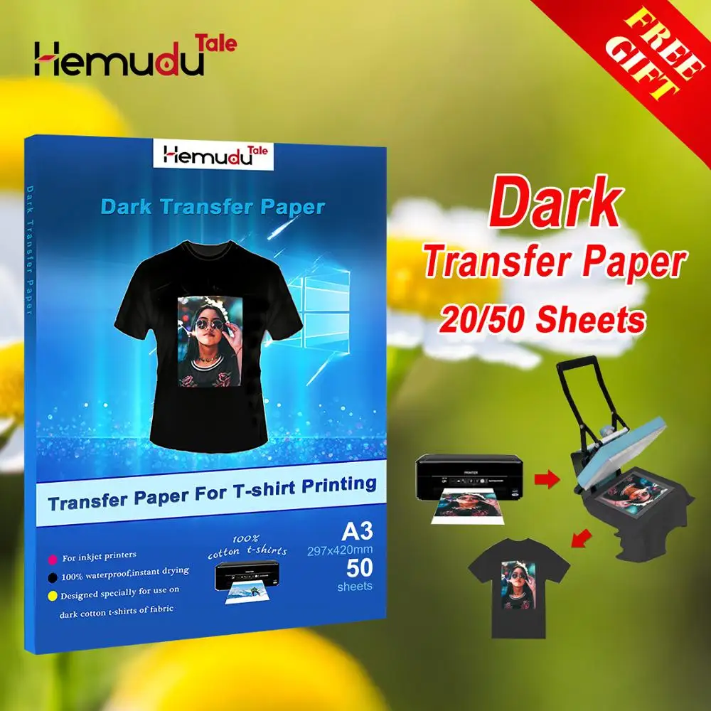 Inkjet Iron-On Dark T Shirt Transfers Paper A3/A4 Heat Transfer Machine for Cotton Fabrics  free return