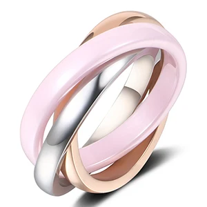 Pink Три круга кольца в одном кольце ювелирные изделия из нержавеющей стали и здорового керамического материала никогда не выцветает женские кольца розовый синий цвет - Цвет основного камня: Pink