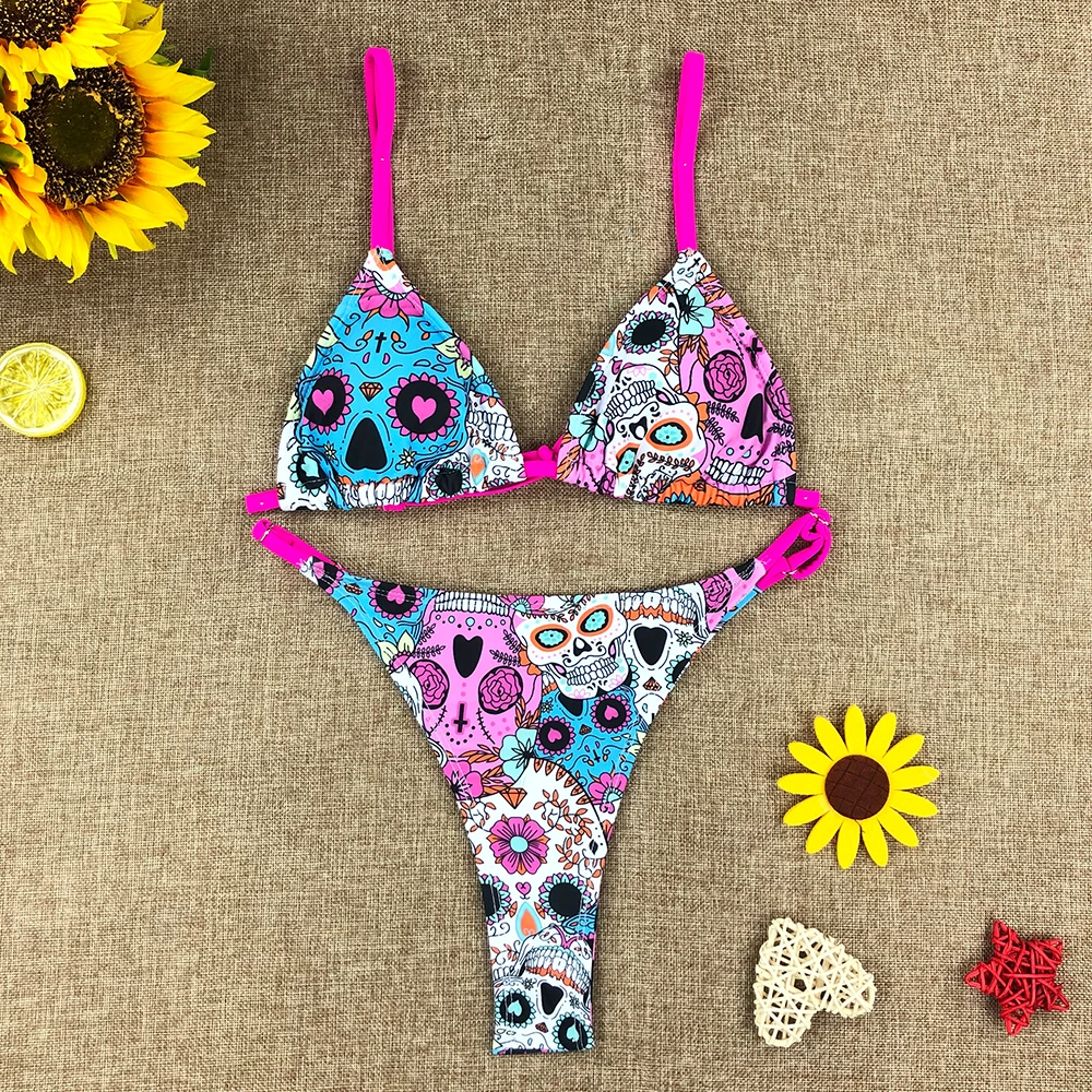 2022 Европа и США взрывчатый кружевной купальник с принтом черепа разрезом - купить