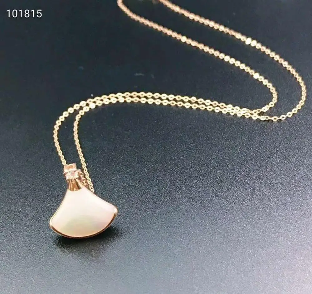 18K Rose Gold Real Diamond Women Pendant Necklaces Skirt Fan Red Agate Wedding Party Engagement Anniversary Birthday | Украшения и