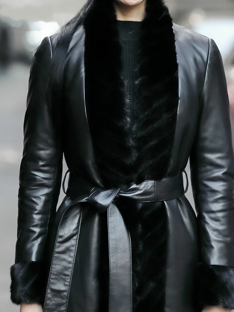 Осенне зимнее пальто женская одежда 2021 куртка из натуральной кожи с меховым