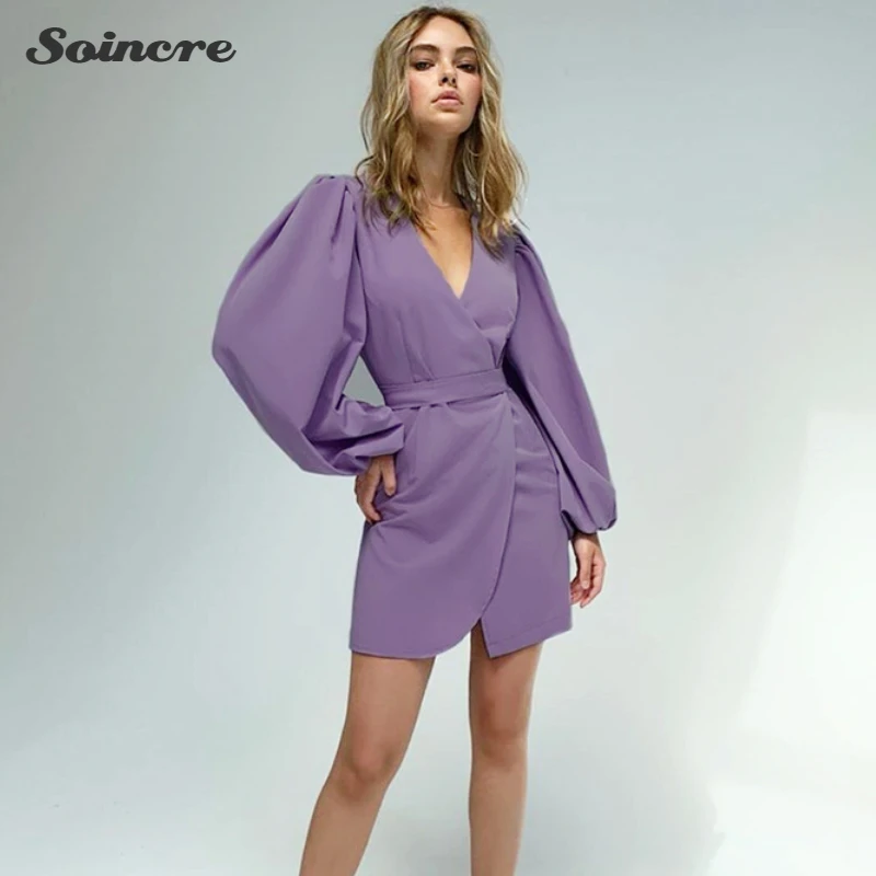 

Sexy Irregular Long Sleeve Dresses Women 2021 Autumn Fashion V-neck High Waist Lantern Sleeve Ladies French Mini Dress Casual