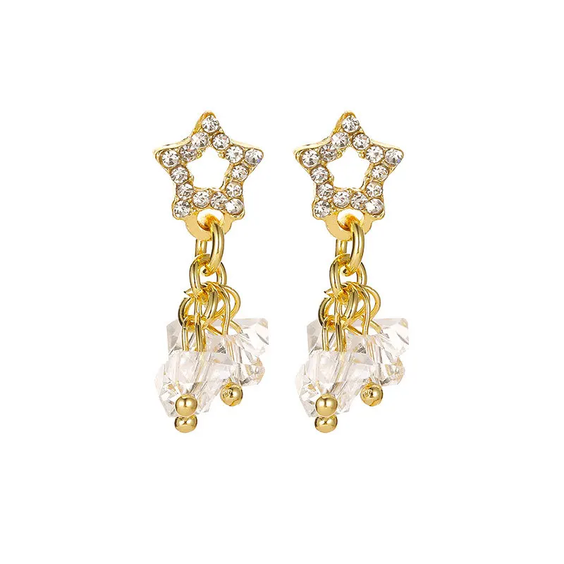 

New Korean Fashion Trendy Star Crystal Pendant Sterling Silver 925 Needle Women Luxury Jewelry Dangle Earrings