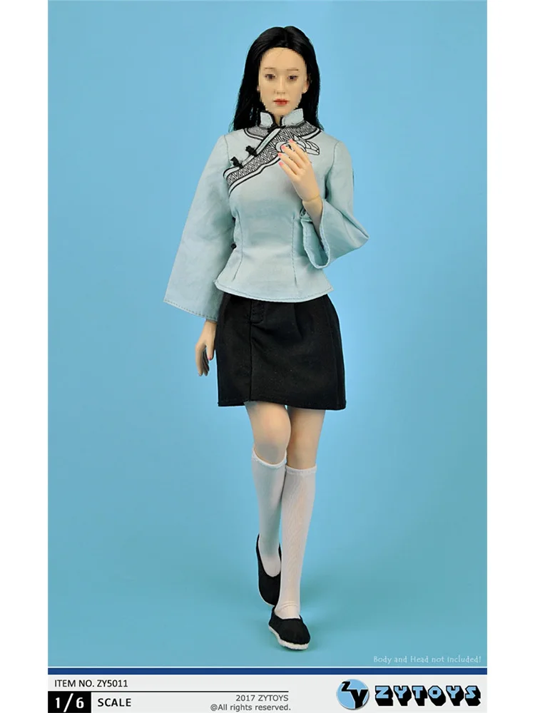 

1/6 Scale Action Figure Chinese Style Shirt Female Skirt Clothes Light Blue ZY5011 For 12inch Soldier BJD Doll Dress Model Toys