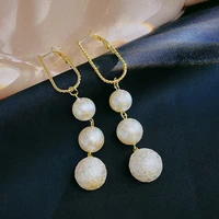 2021 new women trend water drop modelling earrings elegant long fine pearl fashion contracted drop earrings geometric metal