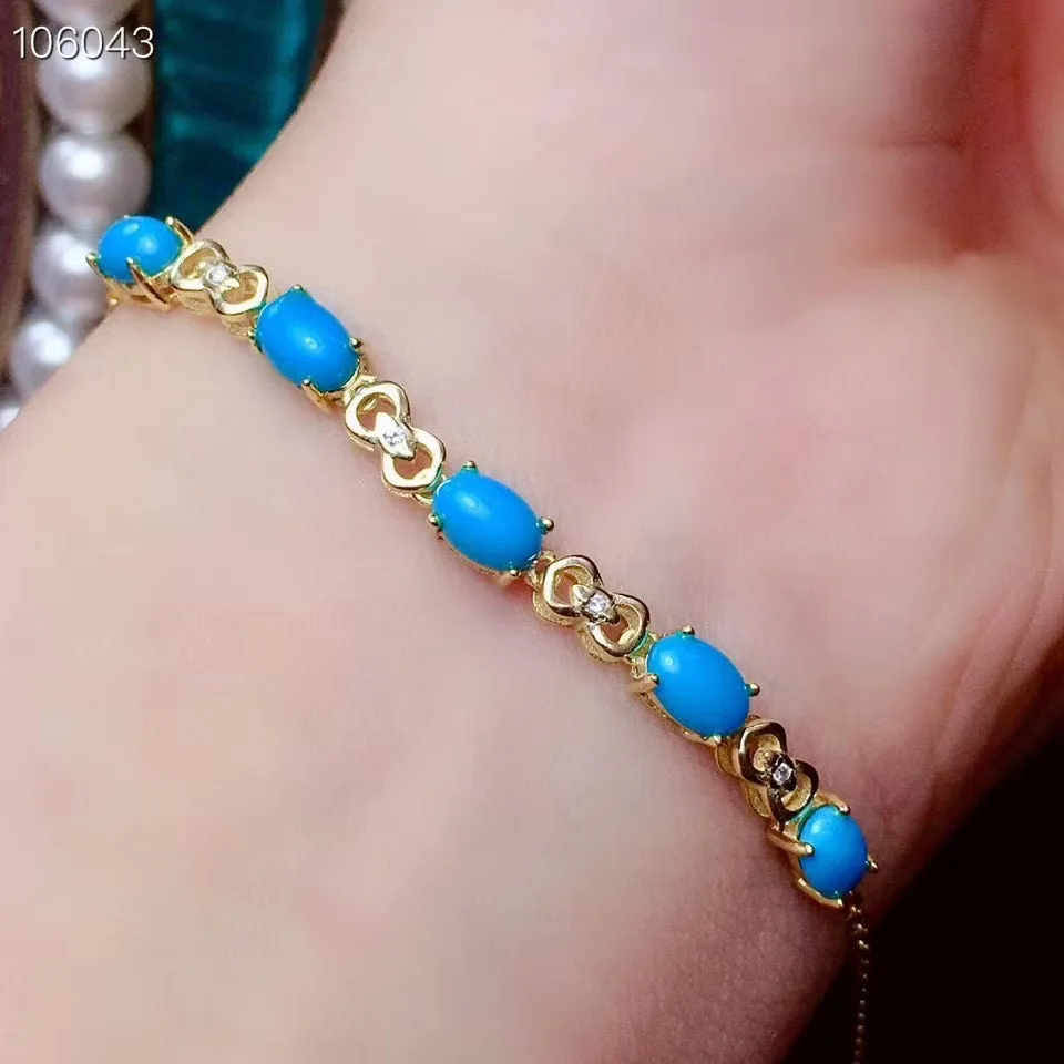 

HIgh Quality 100% NEW Coming Natural And Real Turquoise Bracelet 925 sterling silver Fine jewelry