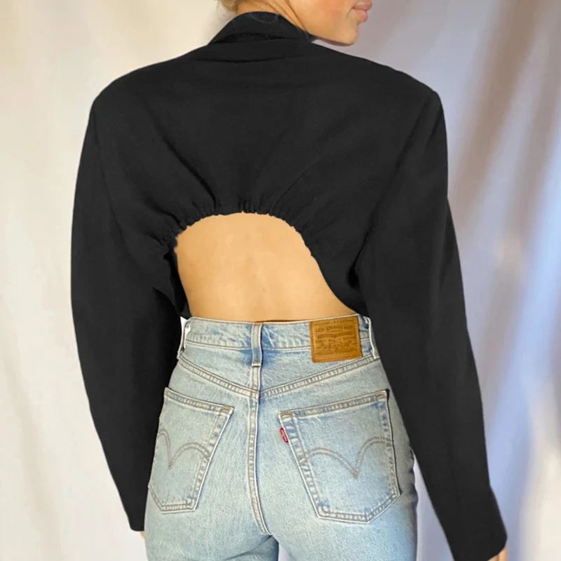 Женский Асимметричный блейзер с длинным рукавом глубоким V-образным вырезом и