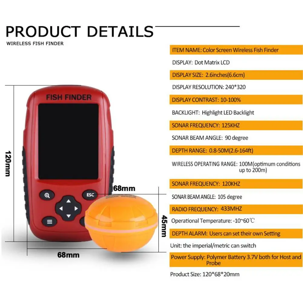 Russian / English Wireless Fish Finder Menu 2-120Ft 0.6-50m Depth Fishing Sonar Eco-sounder Ice Fishfinder Tackle | Спорт и